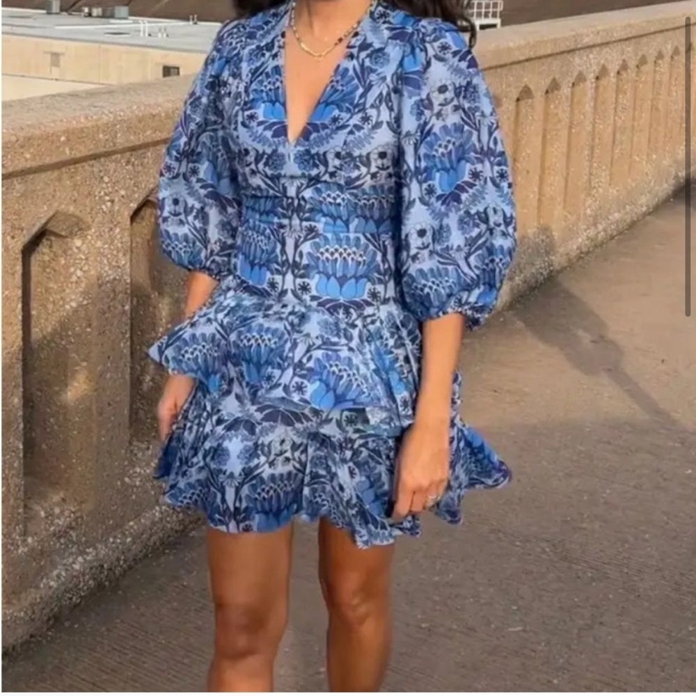 New! SANDRO PARIS Eyana Yana Scarf Linen Print Mini Dress 💙 XS - Picture 11 of 11